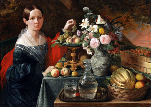 Портрет жены с цветами и фруктами